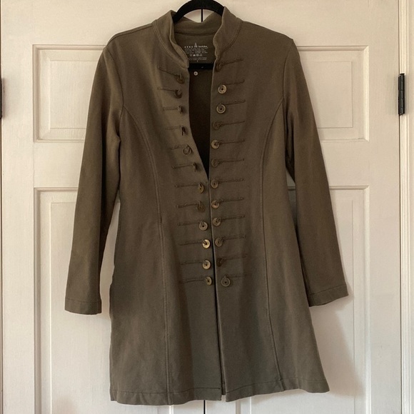 Neon Buddha Sage Green Cotton Stretch Coin Jacket Pockets Comfort Bohemian Small - Picture 1 of 12